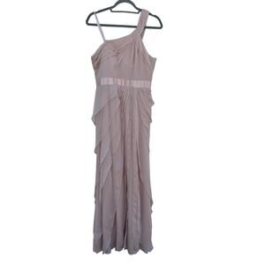 Adrianna Papell Evening Gown, Long,‎ One Shoulder, Ruffles, Light Pink, Size 10